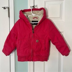 Carhartt Barn Chore Field Jacket Sherpa Lined Coat Pink Canvas Kids Girls 4T
